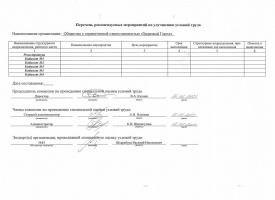 Перечень рекомендуемых мероприятий по улучшению условий труда